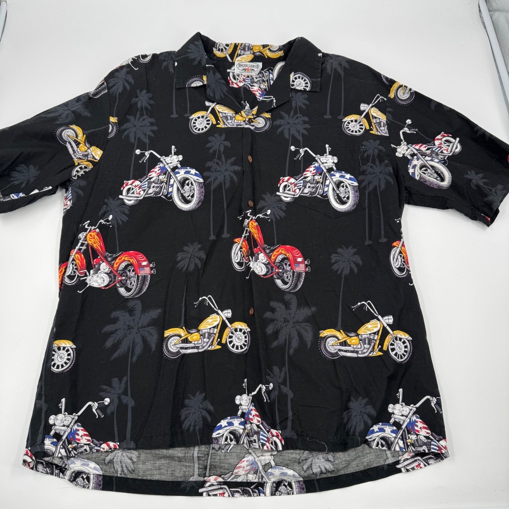 Pacific Legend Motorcycle Hawaiian Shirt‎ Palm Trees Button Up 2XL